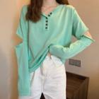 Long-sleeve Cutout Henley T-shirt