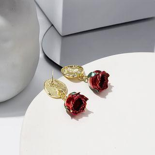 Rose Alloy Earring 1 Pair - E1847-8 - Red & Gold - One Size
