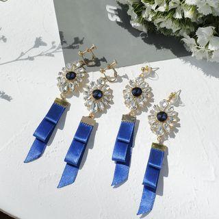 Rhinestone Flower Ribbon Dangle Earring