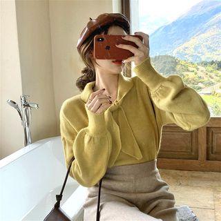 Bow-accent Long-sleeve Loose-fit Sweater