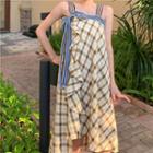 Plaid Sleeveless Dress Beige - One Size