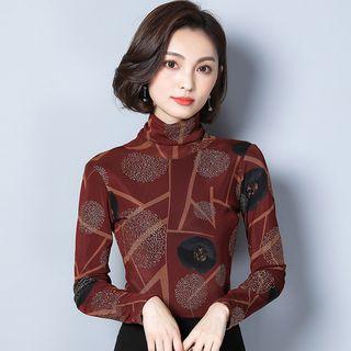 Print Fleece-lined Long-sleeve Top