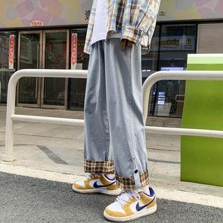 Plaid Lining Mid Rise Straight Leg Jeans