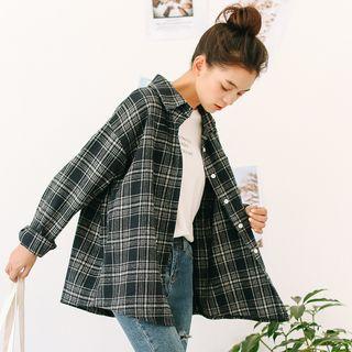 Long Sleeve Plaid Boyfriend Shirt As Shown In Figure - One Size