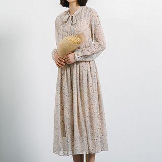 Long-sleeve Floral-print Chiffon Midi Dress As Shown In Figure - One Size