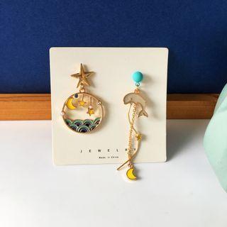 Dolphin & Ocean Asymmetrical Alloy Dangle Earring