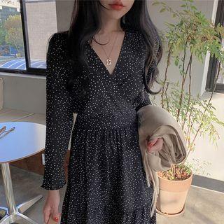 V-neck Long-sleeve Chiffon Midi Dress