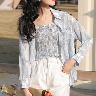 Set: Printed Shirt + Camisole Top Set Of 2 - Shirt & Camisole Top - Blue - One Size