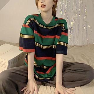 Short-sleeve Striped T-shirt Stripes - Black & Green - One Size