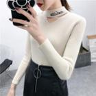 Long-sleeve Letter Printed Cutout Knit Top