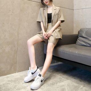 Set: Short-sleeve Blazer + High Waist Shorts