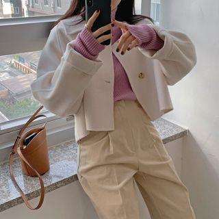 Single-breasted Cropped Wool Blend Coat