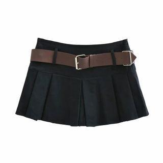 Set: Pleated Mini A-line Skirt + Belt
