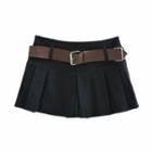 Set: Pleated Mini A-line Skirt + Belt