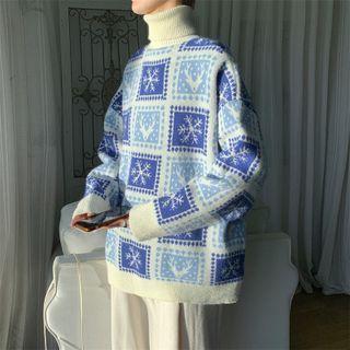Turtleneck Snowflake Pattern Sweater