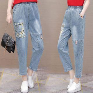 Printed Panel Harem Jeans