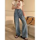 High-waist Pocket-detail Wide-leg Jeans
