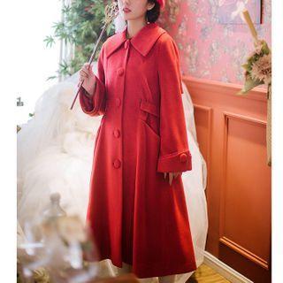 Faux Fur Trim Belted Long Button Coat