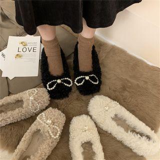 Fluffy Faux Pearl Bow Flats