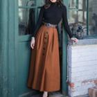 Set: Long-sleeve Knit Top + Maxi A-line Skirt