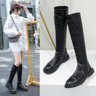 Lace-up Block Heel Knee-high Boots