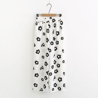 Flower Printed Wide-leg Chiffon Pants