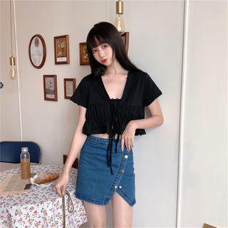 Button Split Denim Skirt