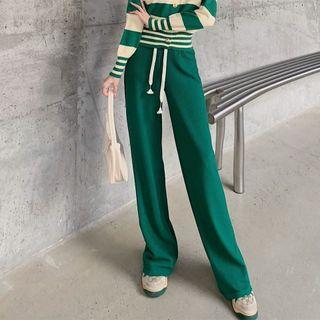 Straight Leg Pants / Striped Cardigan