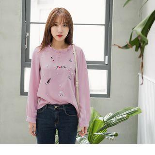 Frilled Trim Embroidered Beaded Top