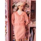 Logo-embroidered Checked Cropped Cardigan Pink - One Size