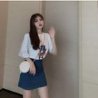 Cartoon Print T-shirt + Skirt Set
