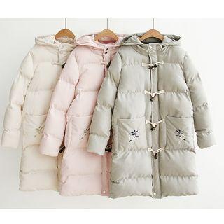 Floral Embroidered Hooded Padded Toggle Coat