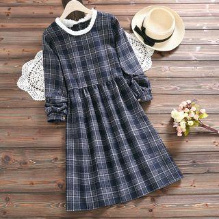 Ruffled Trim Collar Long-sleeve Dress