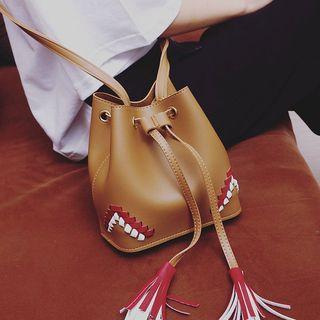 Tasseled Stitched Bucket Shoulder Bag