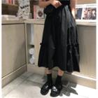 Ruffle Midi A-line Skirt Black - One Size