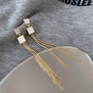 Square Alloy Fringed Earring 01 - 1 Pair - Gold - One Size