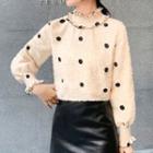 Ruffled Dotted Fringed Long-sleeve Top