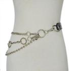 Faux Leather Layered Chain Panel Belt Black - One Size