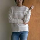 Fray-trim Perforated Knit Top Ivory - One Size