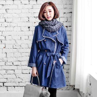 Fray Double-breasted Denim Coat