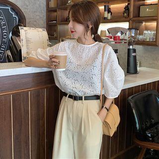 Pointelle Short-sleeve Top / Wide Leg Pants