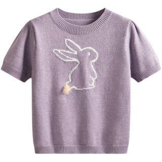 Short-sleeve Rabbit Knit Top Purple - One Size