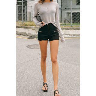 Zip-detail Fray-trim Shorts
