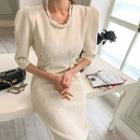 Puff-shoulder Tweed Sheath Dress