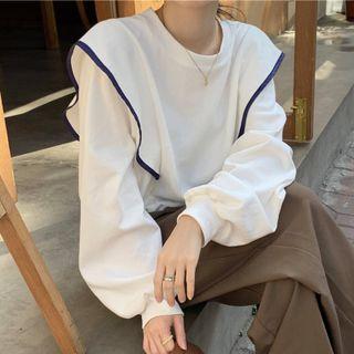 Contrast Trim Ruffled Drawstring Hem Sweatshirt