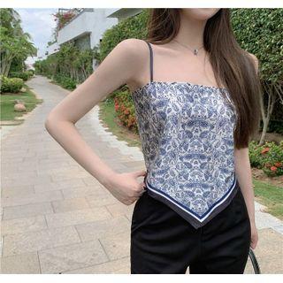 Paisley Print Cropped Camisole Top Paisley Print - Navy Blue - One Size