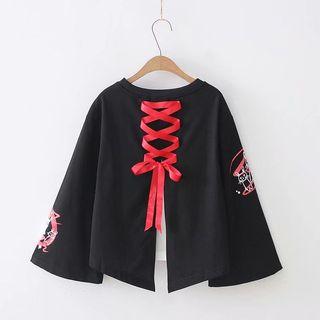 Mock Two-piece Lace Up Rabbit Print Pullover