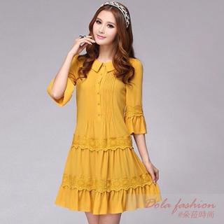 Lace-trim Pleated-front Chiffon Dress