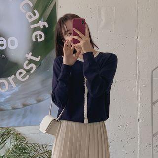 Contrast-trim Scalloped Cardigan