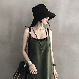 Spaghetti-strap Linen Long Pinafore Dress